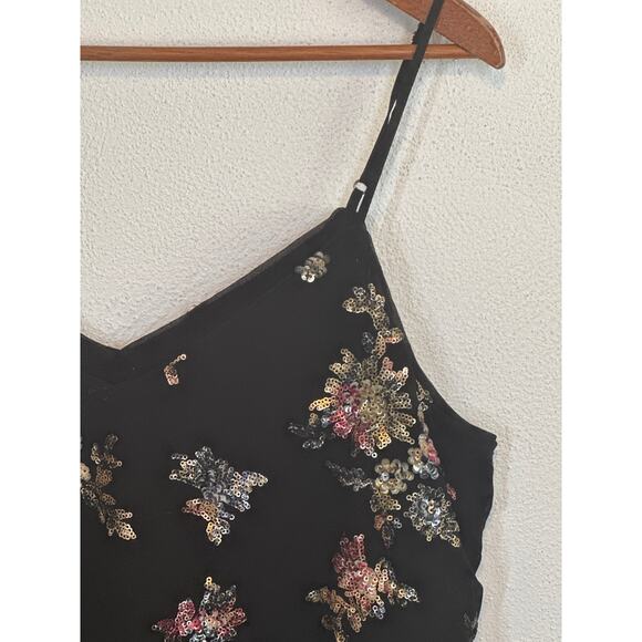 VTG Banana Republic Cami M Black Sequin Floral Y2K 90s Fairy Goth Whimsigoth - Picture 2 of 12